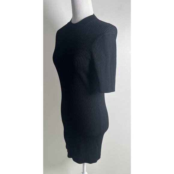 COS Womens Large Black Stretch Knit Ribbed Mock Neck Short Sleeve Mini Dress EUC - Picture 5 of 11